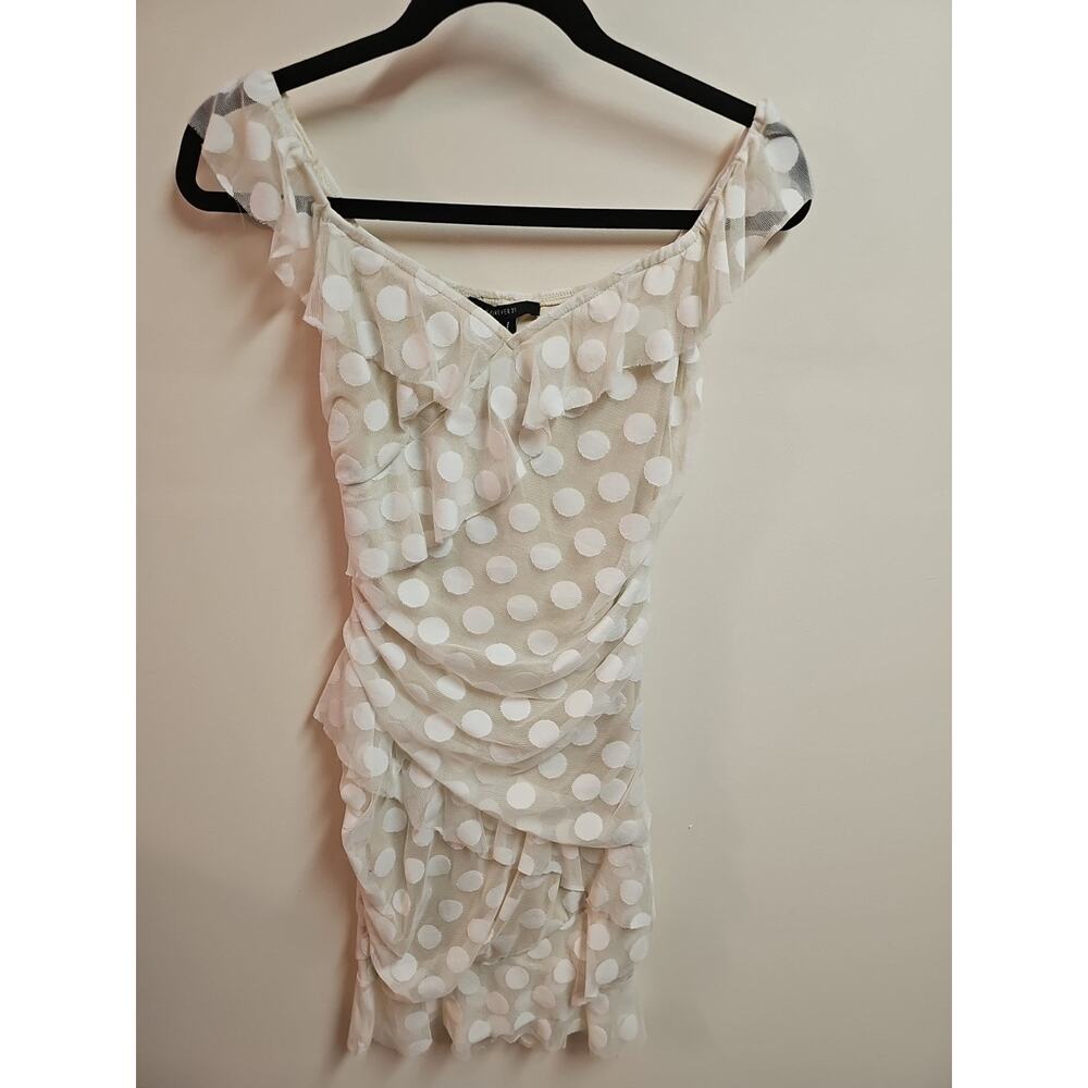 Forever 21 Beige Dress With White Polka Dot Overlay Size S - Picture 3 of 7